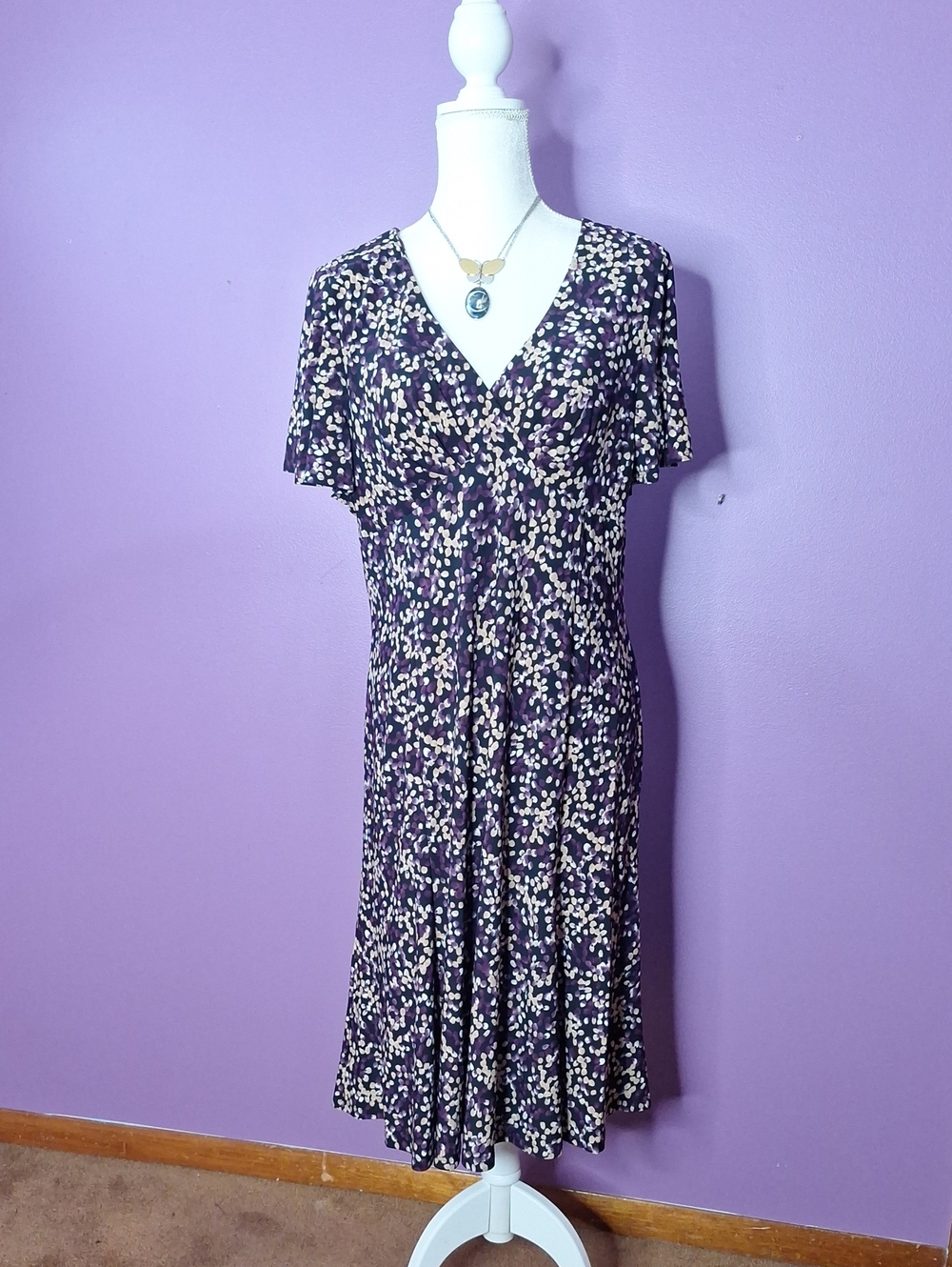 Chaps Purple Floral Faux-Wrap Midi Dress